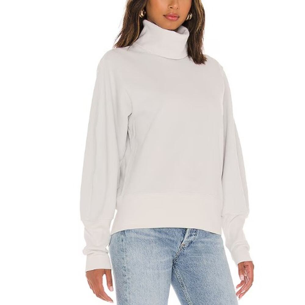 NEW REVOLVE Agolde Extended Rib Turtleneck Sweatshirt Size L Off White Gray
